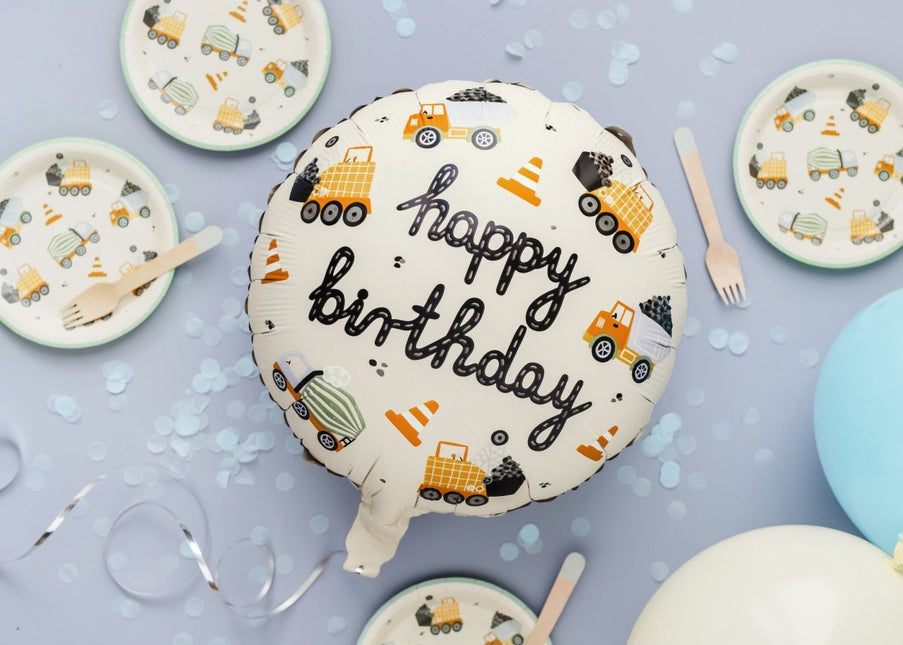 Happy Birthday Helium Ballon Bouwvoertuigen Leeg 45cm van Partydeco koop je bij Partywinkel