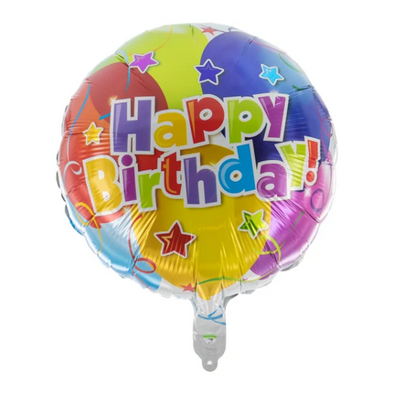 Happy Birthday Helium Ballon Gekleurd Rond Leeg 45cm van VDV Benefit koop je bij Partywinkel