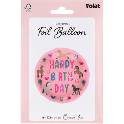 Happy Birthday Helium Ballon Paarden Leeg 45cm van Folat koop je bij Partywinkel