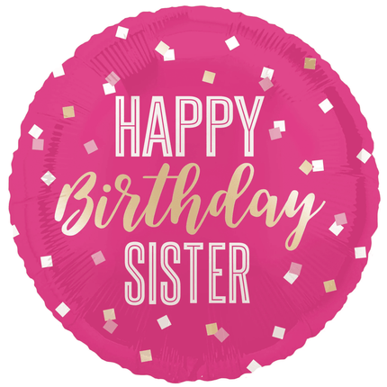 Happy Birthday Helium Ballon Roze Sister Leeg 45cm van Unique koop je bij Partywinkel