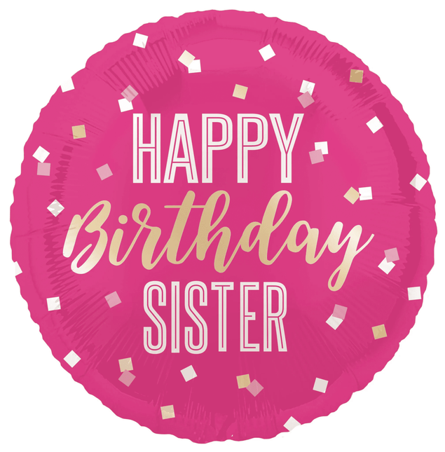Happy Birthday Helium Ballon Roze Sister Leeg 45cm van Unique koop je bij Partywinkel