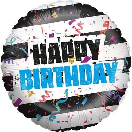 Happy Birthday Helium Ballon Zwart Wit Gestreept Leeg 45cm van VDV Benefit koop je bij Partywinkel