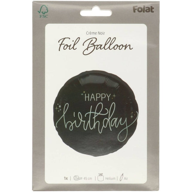 Happy Birthday Helium Ballon Zwart Wit Leeg 45cm van Folat koop je bij Partywinkel