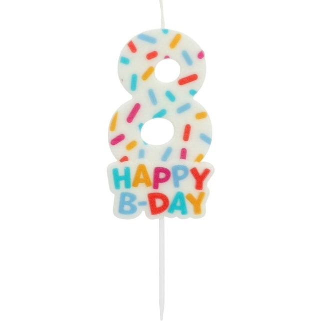Happy Birthday Kaars 8 Jaar 7cm van Folat koop je bij Partywinkel