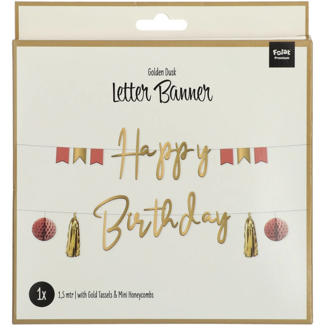 Happy Birthday Letterslinger Golden Dusk 1,5m van Folat koop je bij Partywinkel