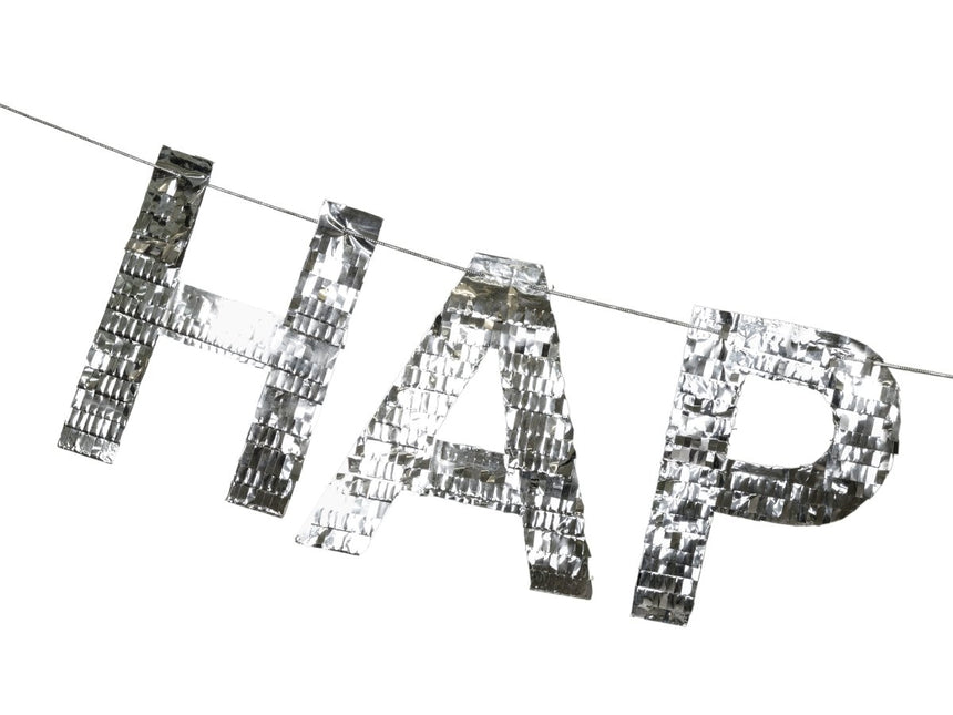 Happy Birthday Letterslinger Zilver 2,2m van Partydeco koop je bij Partywinkel