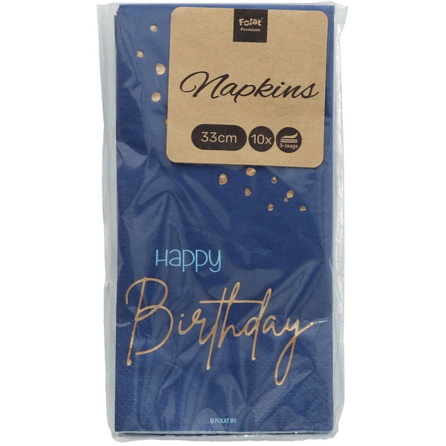 Happy Birthday Servetten Blauw 33cm 10st van Folat koop je bij Partywinkel