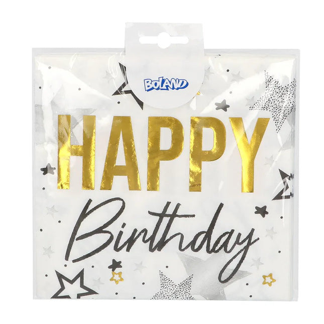 Happy Birthday Servetten Goud Zilver Sterren 33cm 20st van Boland koop je bij Partywinkel