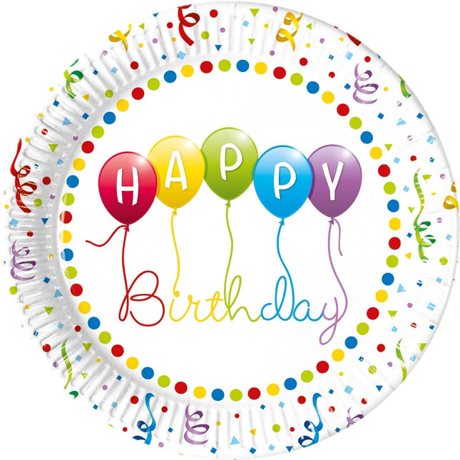 Happy Birthday Streamers Fsc Paper Plates Next Generation Large 23Cm 8St van Procos koop je bij Partywinkel