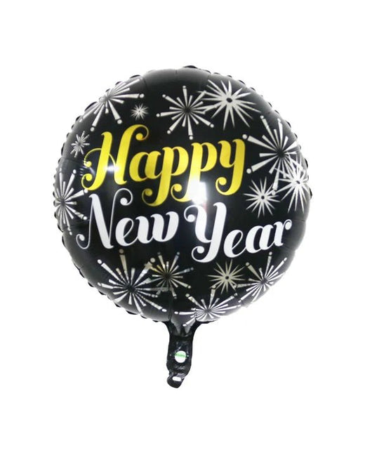 Happy New Year Helium Ballon Zwart Vuurwerk Leeg 45cm van VDV Benefit koop je bij Partywinkel
