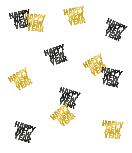 Happy New Year Tafelconfetti Zwart Goud 14gr van Paper Dreams koop je bij Partywinkel