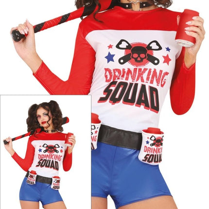 Harley Quinn Kostuum Rood Blauw Dames - Partywinkel - 8434077860205