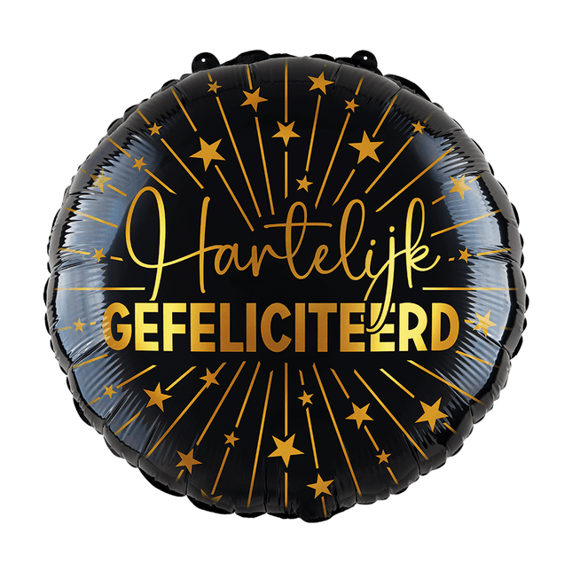 Hartelijk Gefeliciteerd Helium Ballon Zwart Goud Leeg 45cm van WeFiesta koop je bij Partywinkel