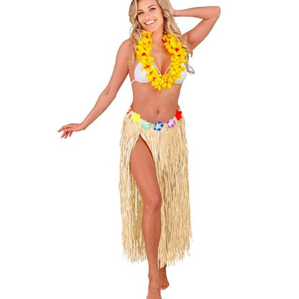 Hawaiirokje Naturel Met Bloemenriem 80cm van Widmann koop je bij Partywinkel