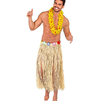 Hawaiirokje Naturel Met Bloemenriem 80cm van Widmann koop je bij Partywinkel