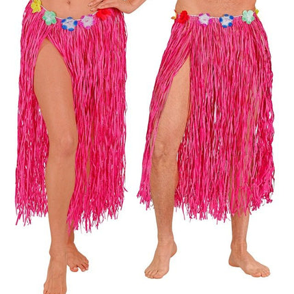 Hawaiirokje Roze Met Bloemenriem 80cm van Widmann koop je bij Partywinkel