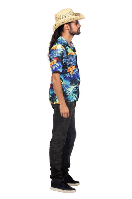 Hawaiishirt blauw palmboom (V) - Partywinkel - 8720059063994