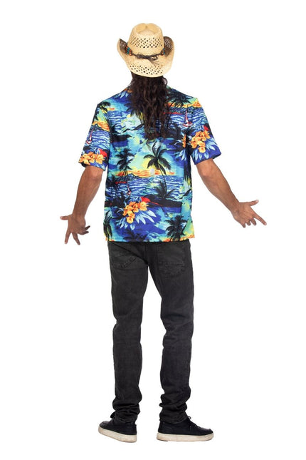 Hawaiishirt blauw palmboom (V) - Partywinkel - 8720059063994