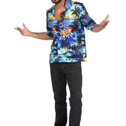 Hawaiishirt blauw palmboom (V) - Partywinkel - 8720059063994