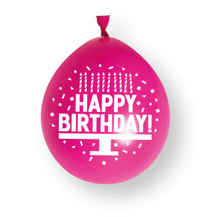 Różowe balony lateksowe "Happy Birthday", 23 cm, 10 sztuk