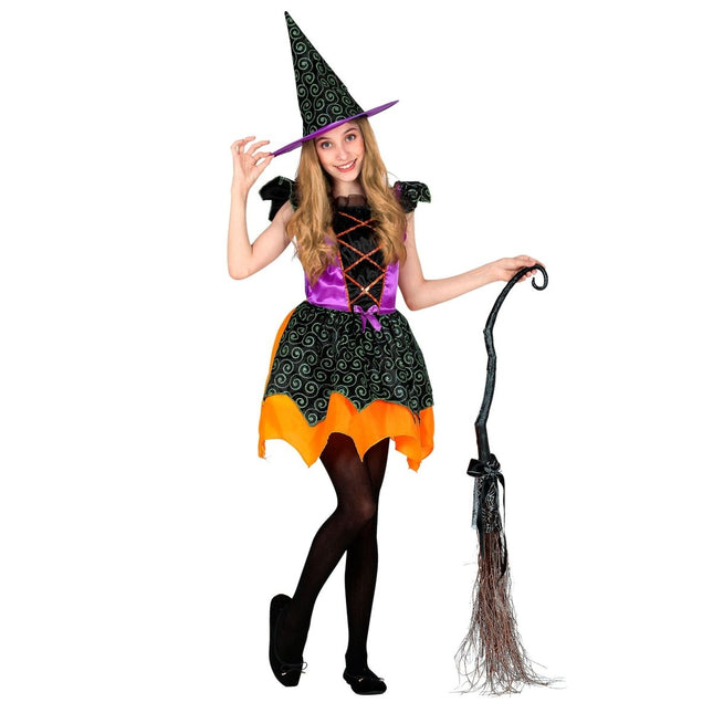Heks Kostuum Zwart Oranje Meisje van Widmann koop je bij Partywinkel