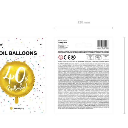 Helium Ballon 40Th Birthday Goud Leeg 45cm van Partydeco koop je bij Partywinkel