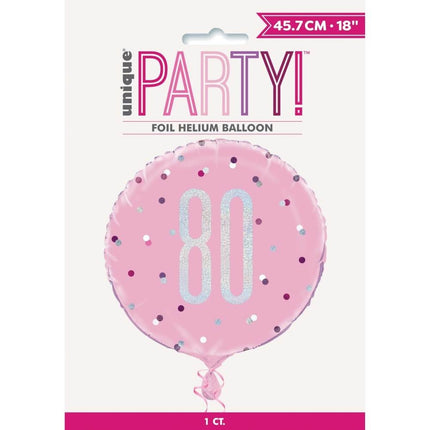 Helium Ballon 80 Jaar Roze 45cm leeg van Unique koop je bij Partywinkel