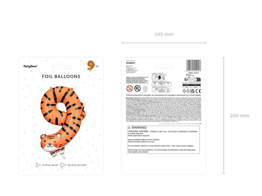 Helium Ballon 9 Jaar Tijger Leeg 76cm van Partydeco koop je bij Partywinkel