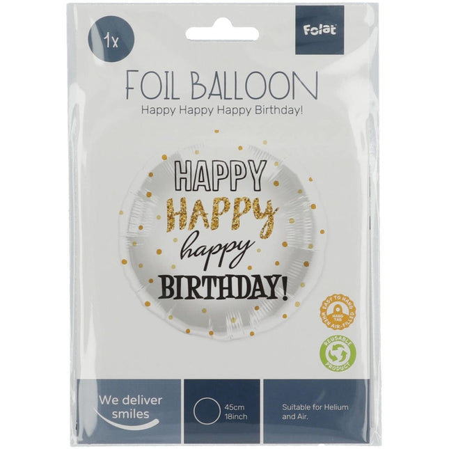 Helium Ballon Happy Birthday Gouden Stippen Leeg 45cm van Folat koop je bij Partywinkel