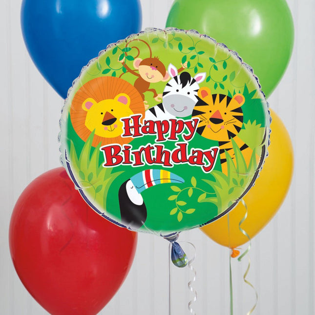 Helium Ballon Happy Birthday Jungle 45cm leeg van Unique koop je bij Partywinkel