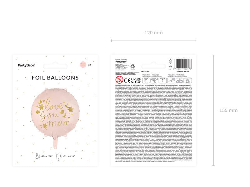 Helium Ballon Love You Mom Leeg 45cm van Partydeco koop je bij Partywinkel