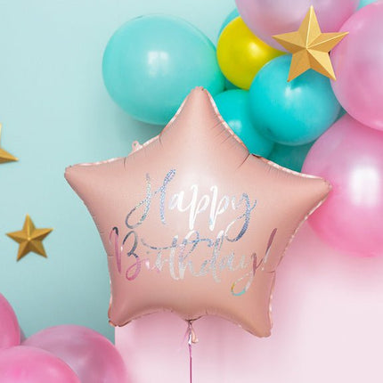 Helium Ballon Ster Happy Birthday Lichtroze Leeg 40cm van Partydeco koop je bij Partywinkel