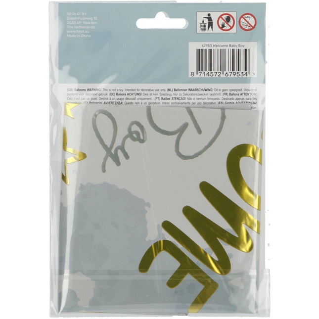 Helium Ballon Welcome Baby Boy Blauw Leeg 45cm van Folat koop je bij Partywinkel