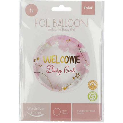Helium Ballon Welcome Meisje Roze Leeg 45cm van Folat koop je bij Partywinkel