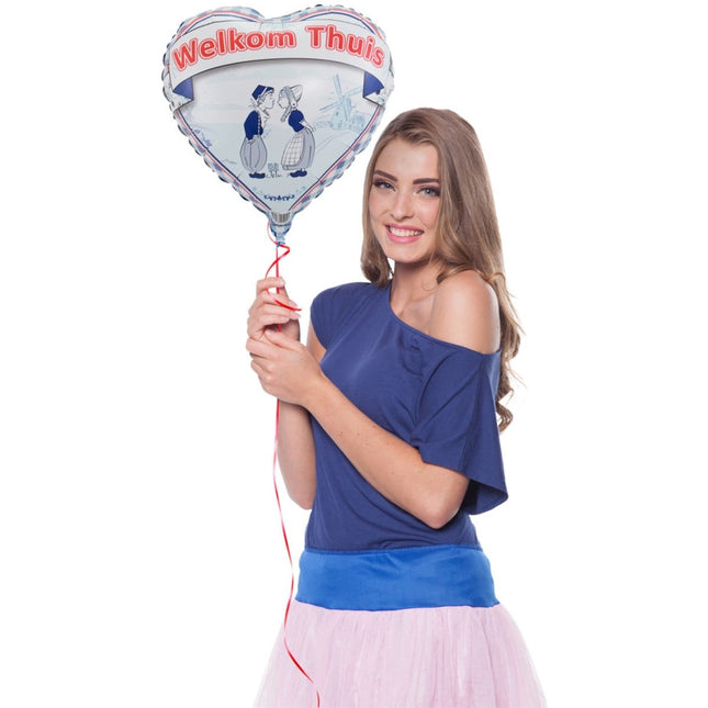 Helium Ballon Welkom Thuis Delfts Blauw 45cm leeg - Partywinkel - 8714572054515
