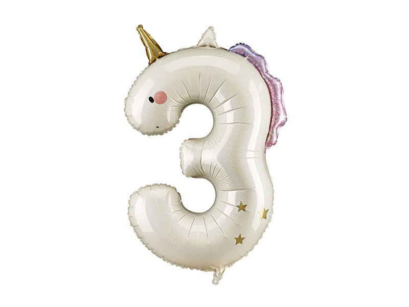 Heliumballon 3 jaar Unicorn, 93cm, mix van Partydeco koop je bij Partywinkel