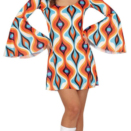 Hippie 60S Kostuum Blauw Oranje Dames - Partywinkel - 8434077860632