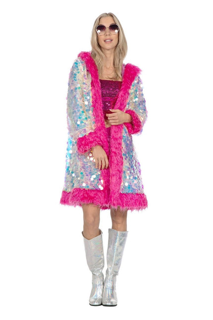 Holografisch Jas Dames Lang Met Pailletten van Wilbers & Wilbers koop je bij Partywinkel