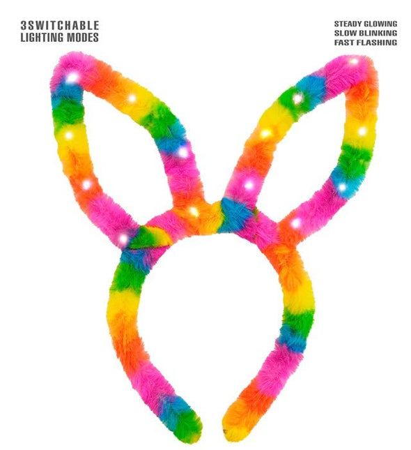 Hoofdband konijn regenboog met lampjes van Widmann koop je bij Partywinkel