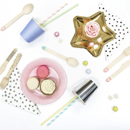 Houten Bestek Roze 16cm 18 delig van Partydeco koop je bij Partywinkel