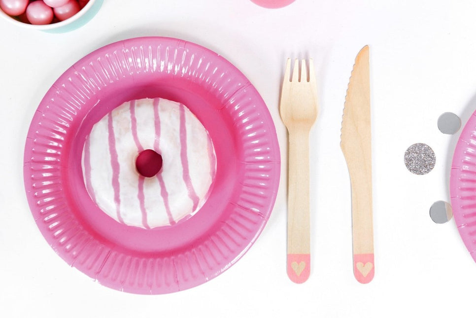 Houten Bestek Roze 16cm 18 delig van Partydeco koop je bij Partywinkel