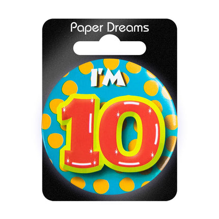 I'm 10 Button 10 Jaar 5,5cm van Paper Dreams koop je bij Partywinkel