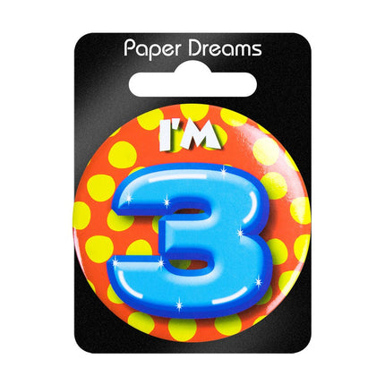 I'm 3 Button 3 Jaar 5,5cm van Paper Dreams koop je bij Partywinkel