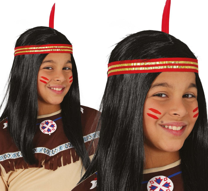 Indiaan Pruik Zwart Kind - Partywinkel - 8434077480939
