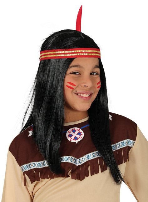 Indiaan Pruik Zwart Kind - Partywinkel - 8434077480939