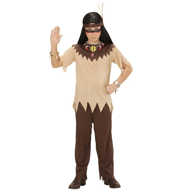 Indianen Kostuum Bruin Beige Jongen 4 delig van Widmann koop je bij Partywinkel