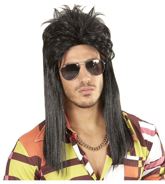 Jaren 80 Pruik Aso Lang Zwart van Widmann koop je bij Partywinkel