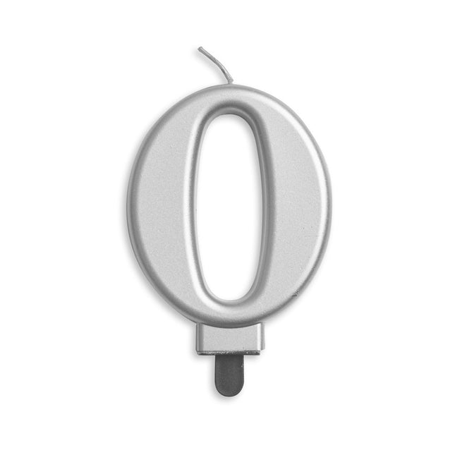 Kaars 0 Jaar Zilver Metallic 8cm van WeFiesta koop je bij Partywinkel