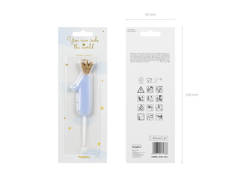 Kaars 1 Jaar Lichtblauw 9,5cm van Partydeco koop je bij Partywinkel