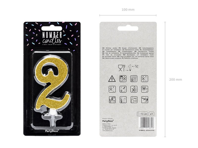 Kaars 2 Jaar Goud 10cm van Partydeco koop je bij Partywinkel